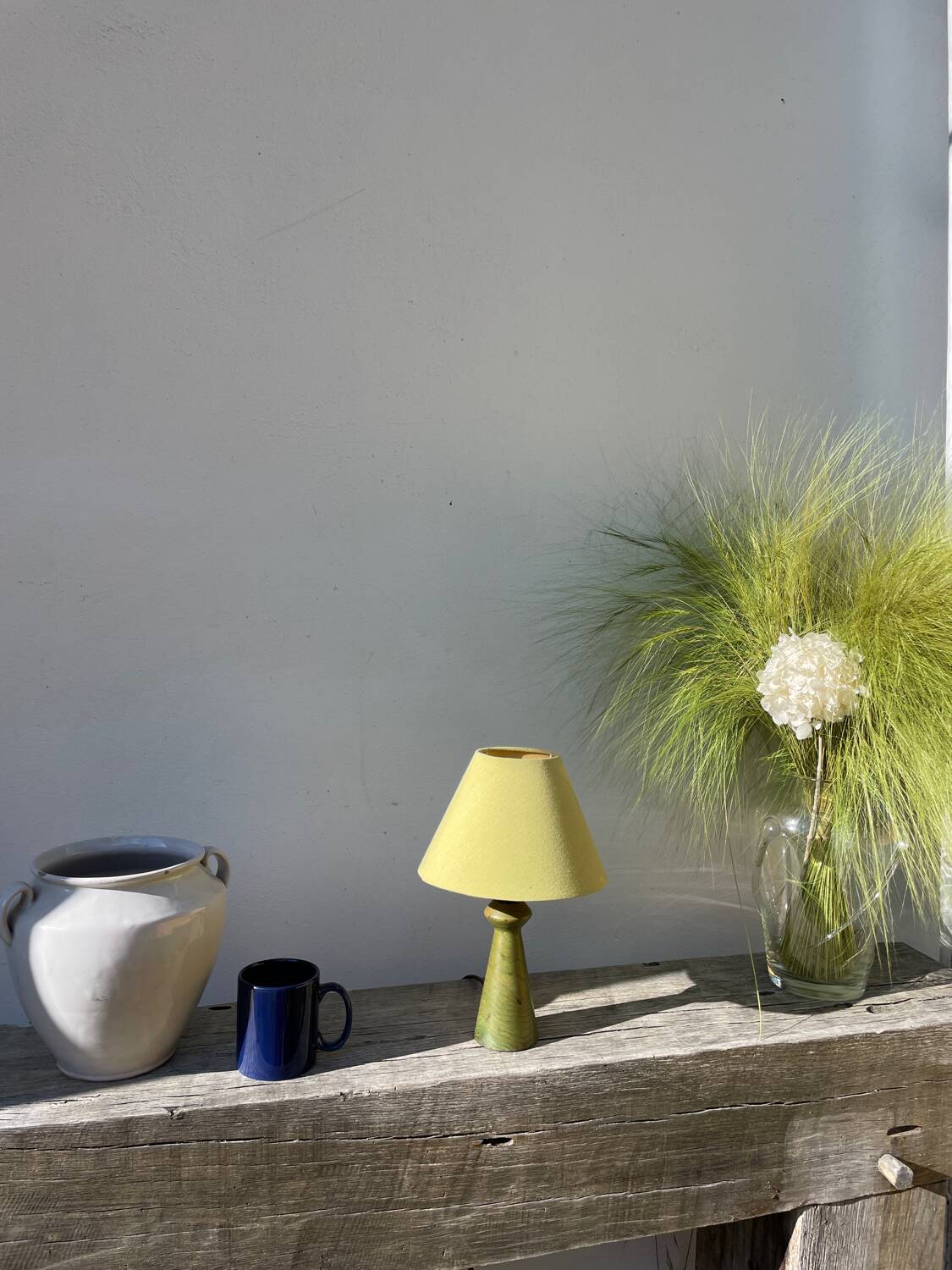 Italian green turned wood lamp, 1980