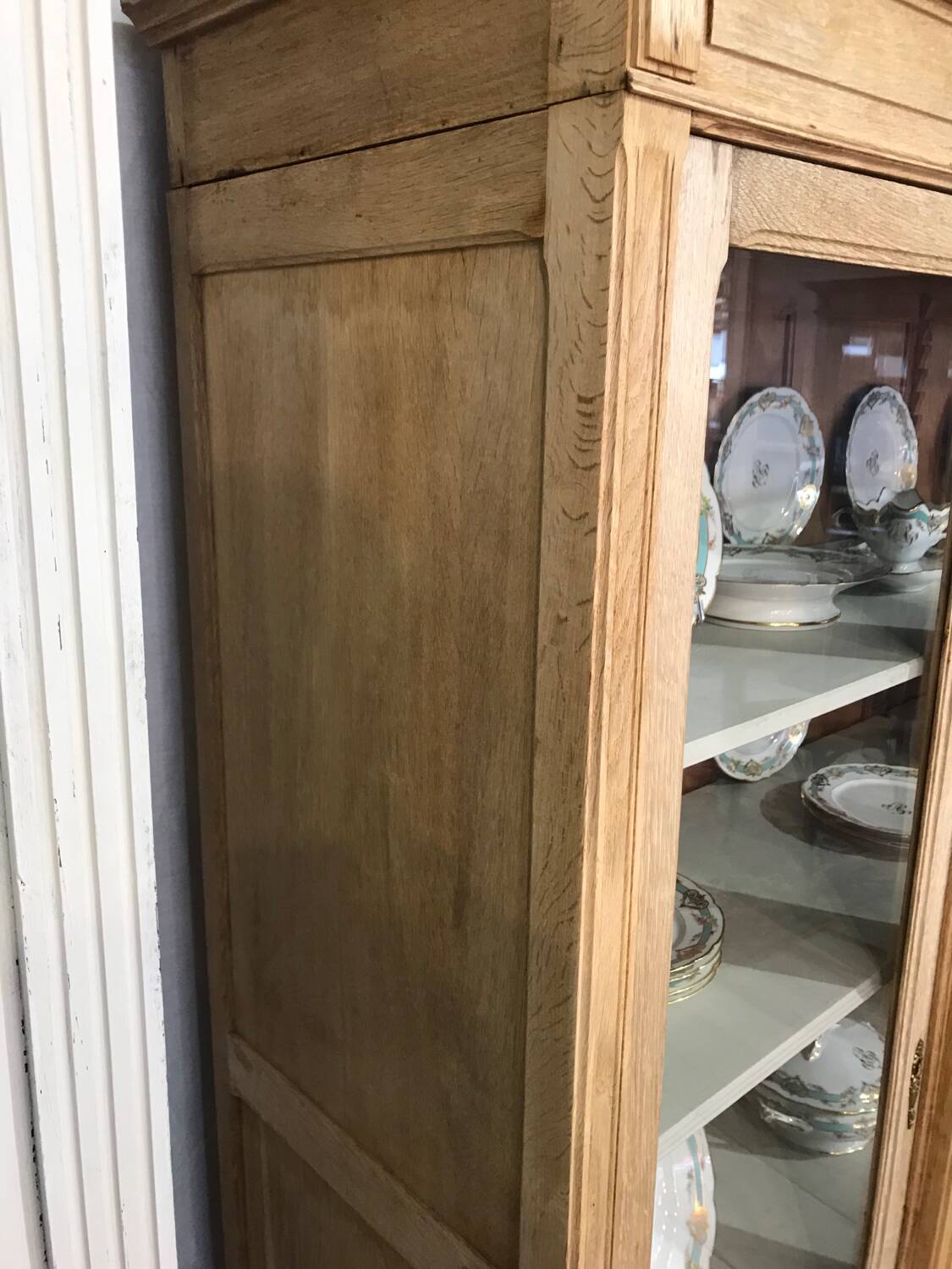 Pickled oak display bookcase