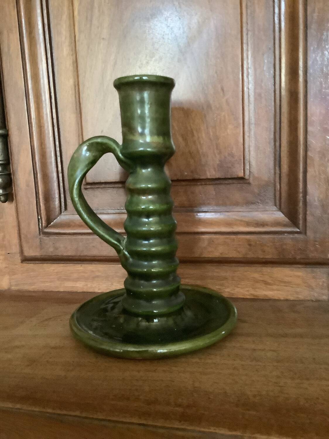 Artisanal chandelier in green ceramic