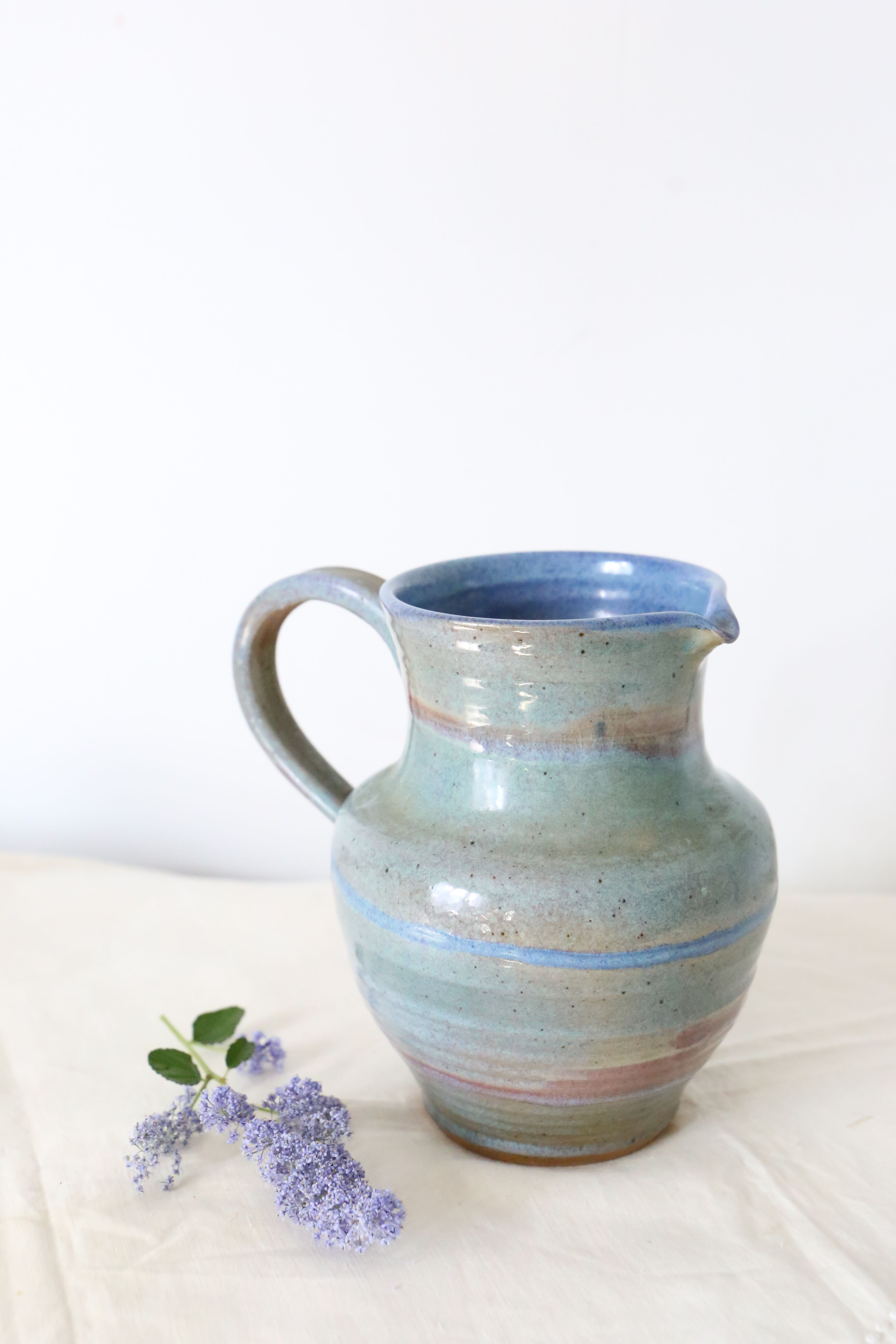 Glazed earth jug, artisanal pottery, rustic, vintage french