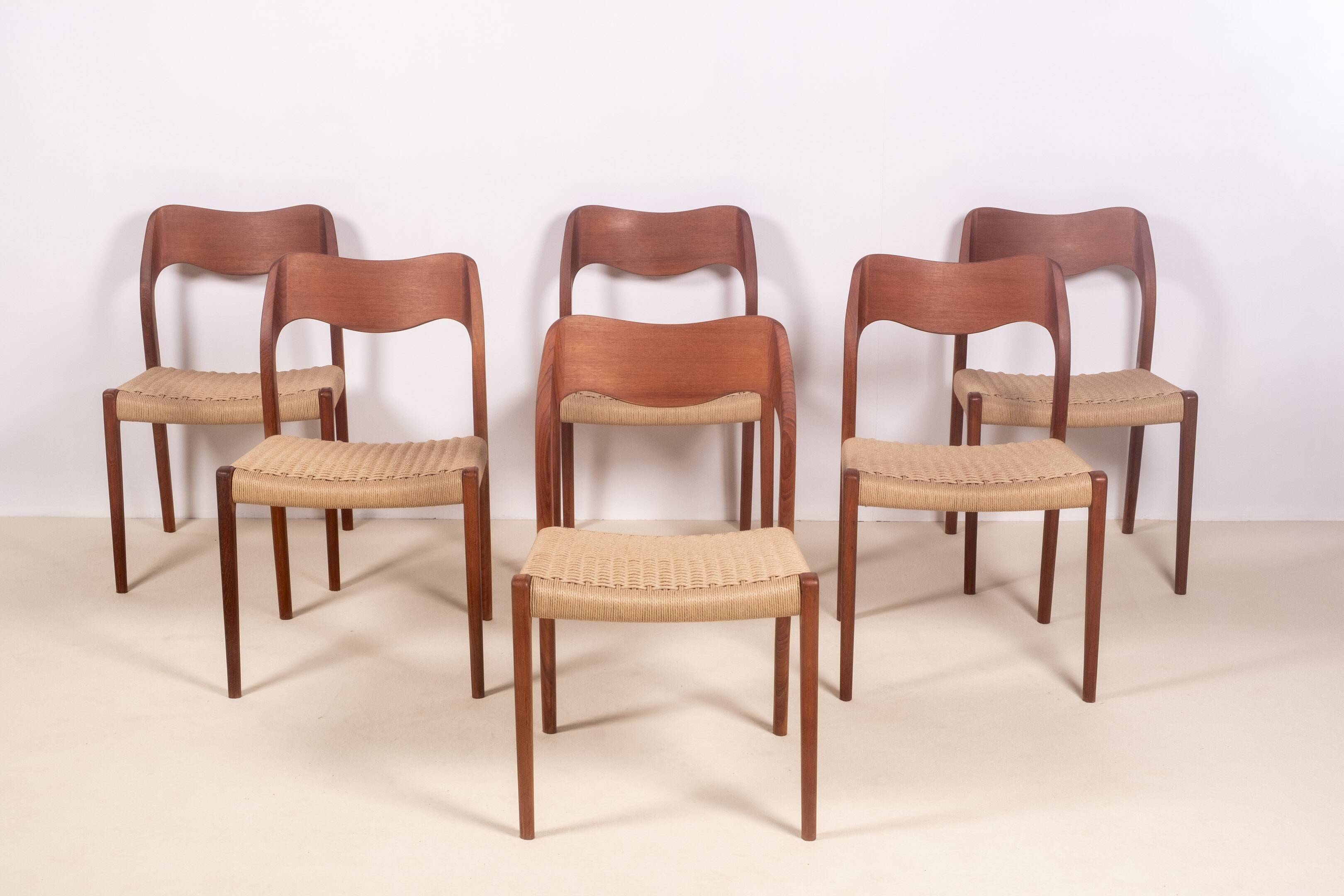 6x Niels Møller Model 71 teak, 1960s, Denmark