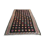 Old black anatolian oushak kilim rug with colorful patterns 305 X 173 cm