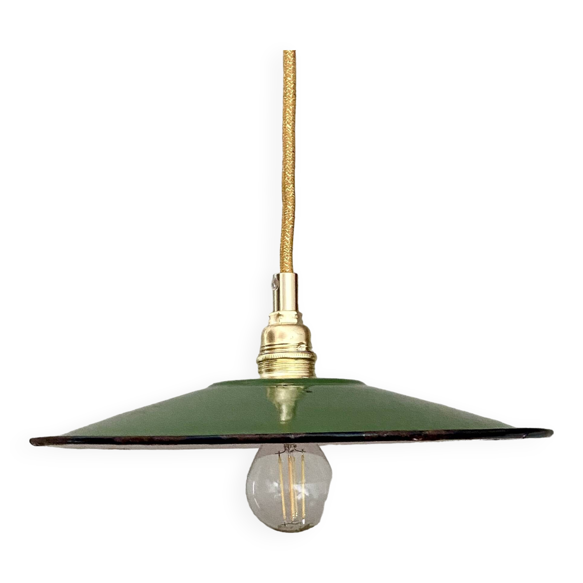 Vintage green enamelled sheet metal lampshade pendant light