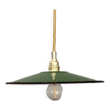 Vintage green enamelled sheet metal lampshade pendant light