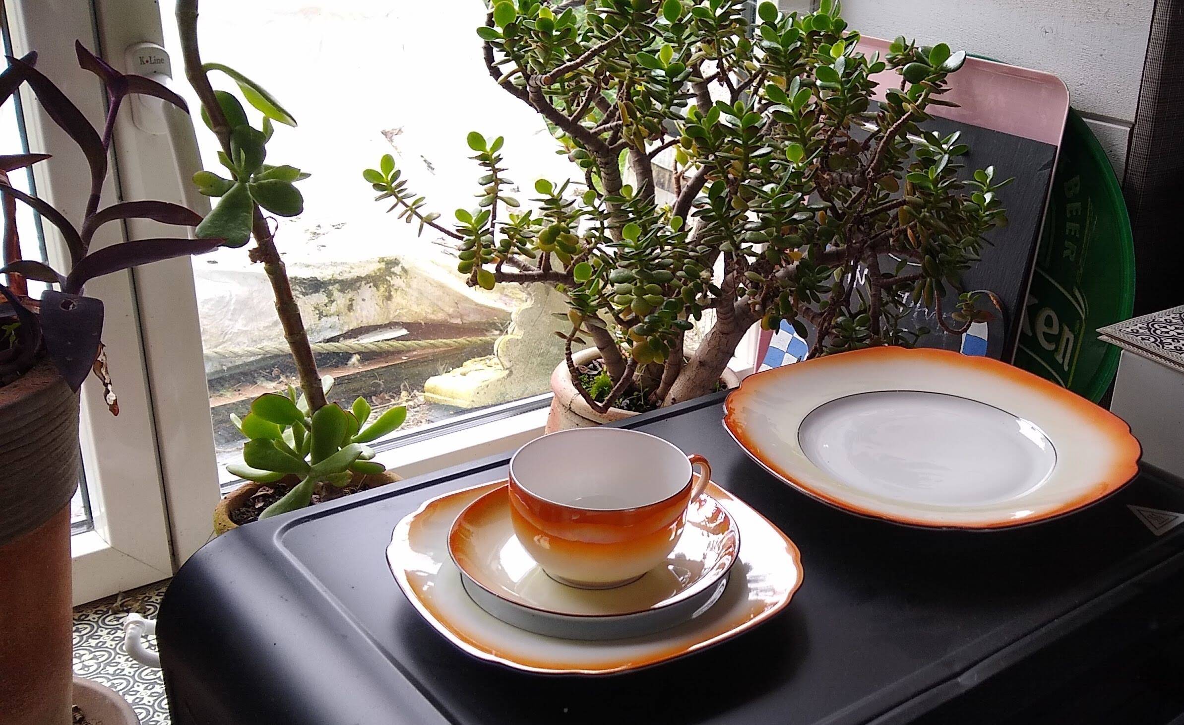 Vintage Iridescent Orange Tea and Dessert Set
