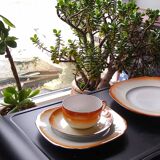 Service à thé et à dessert orange irisé vintage