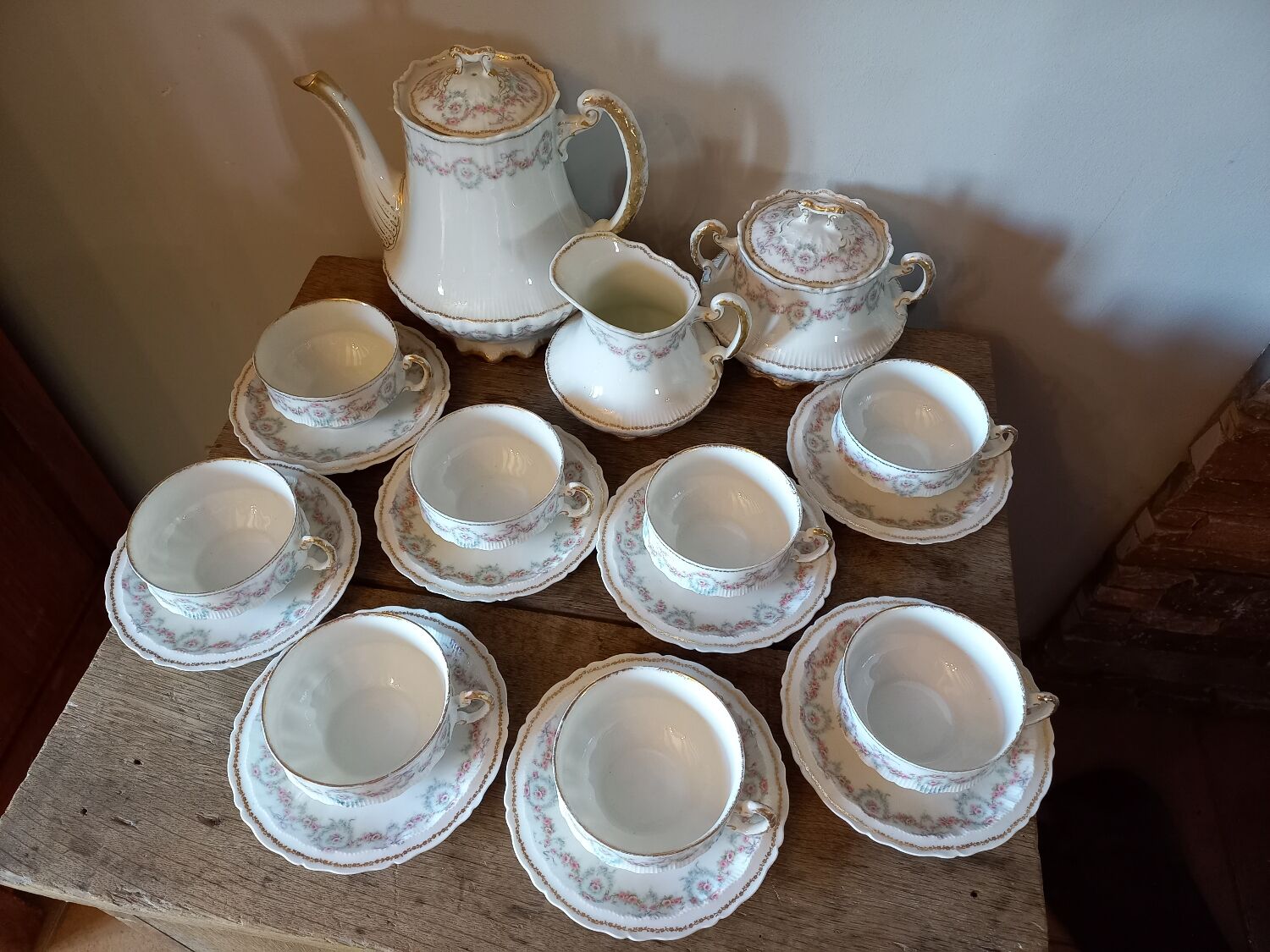 Tea service coffee porcelain Limoges Émile Bourgeois old 19th 20th