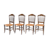 Chaises Chiavarina en bois de cerisier avec siège en paille, début du 20ème siècle, Set of Four