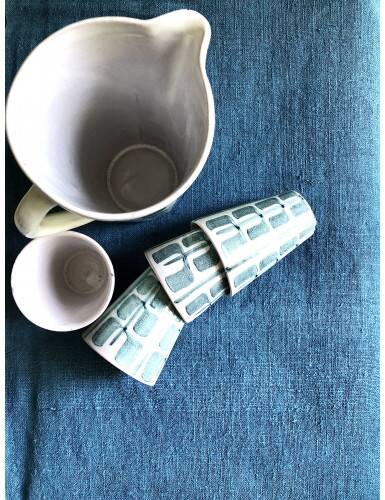 Aqua Blue Hemp Vintage Tablecloth
