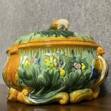 Soup tureen with parrot in colored slip from the mid-20th century