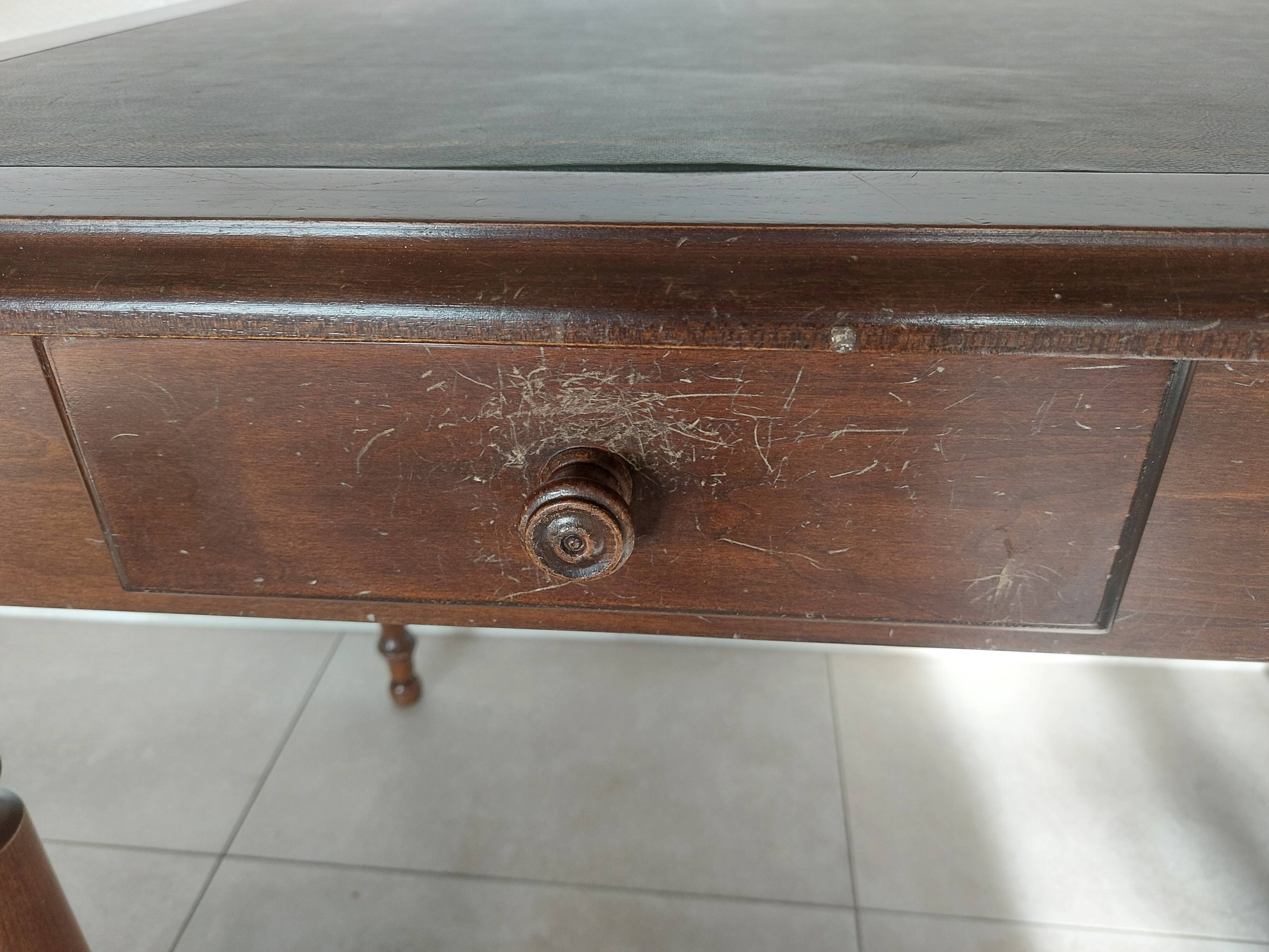 wooden desk, green leather top