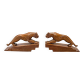 Béquilles à livres en bois Art Déco avec des tigres, années 1920/30.