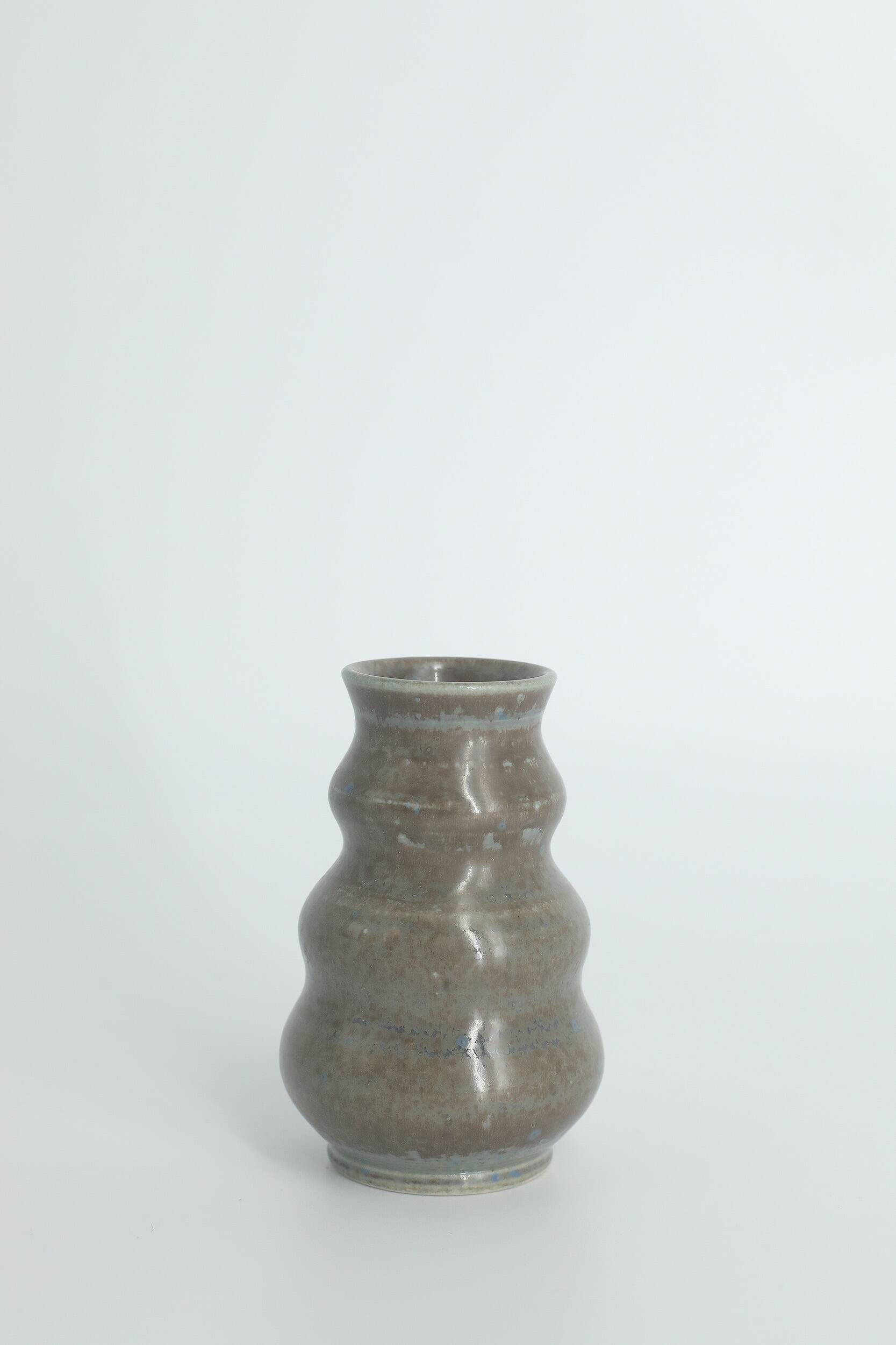 Small collection vases, mid-century modern Scandinavian, in glossy brown and blue stoneware, set of 3.