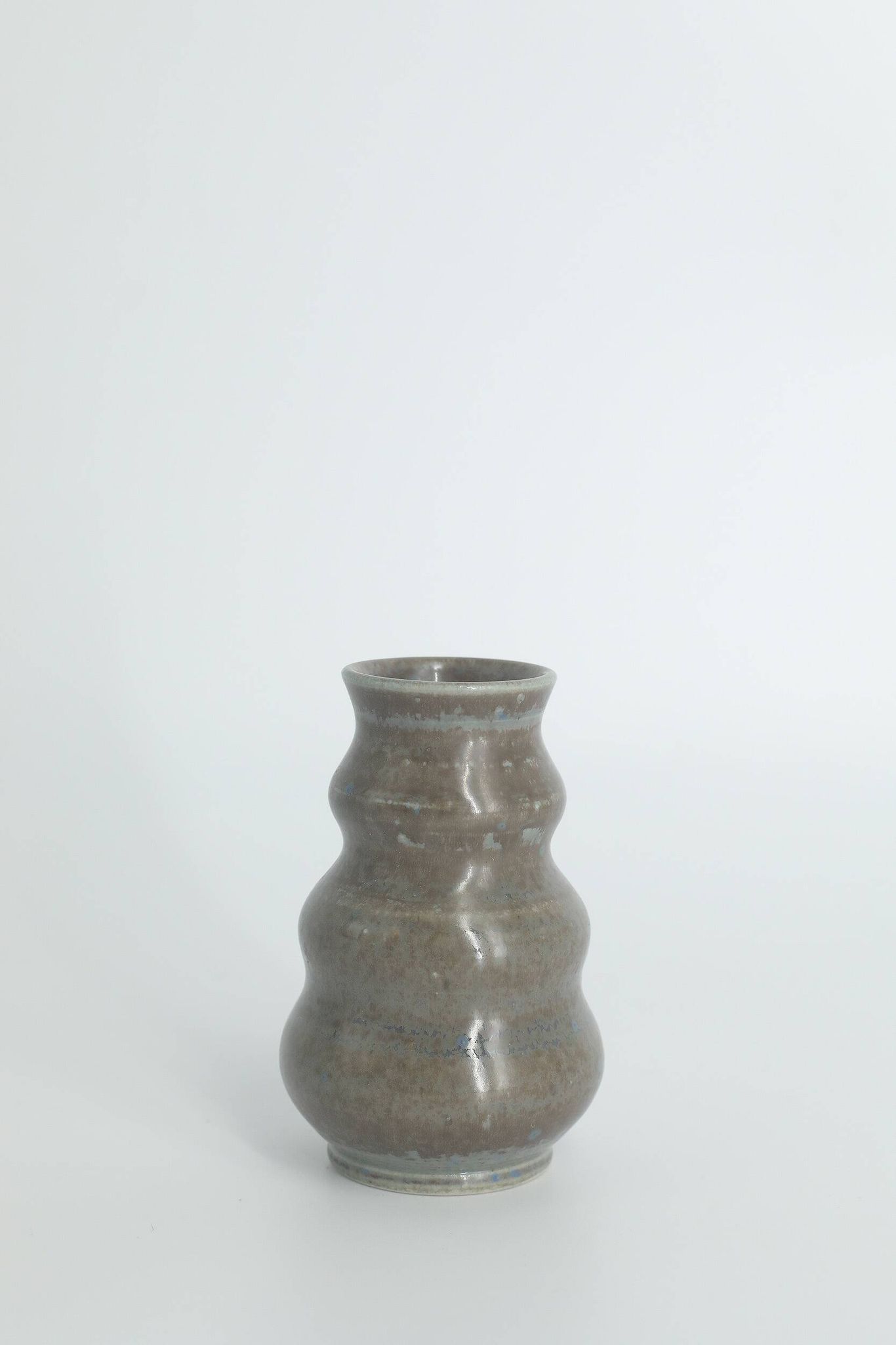 Petits vases de collection mid-century modernes scandinaves en grès verni ondulé marron et bleu, set de 3
