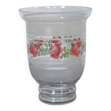 Vintage vase from the 1950s – Frosted glass with hand-painted decorations
