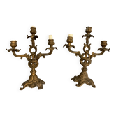 Paire de chandeliers à 3 branches . Bronze