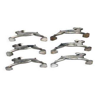 Set of 6 Art Deco rabbit knife rests in silver-plated metal in the Sandoz style.
