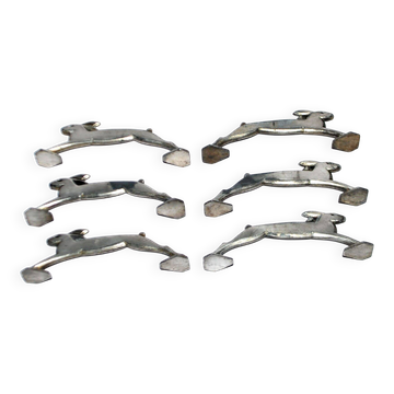 Set of 6 Art Deco rabbit knife rests in silver-plated metal in the Sandoz style.