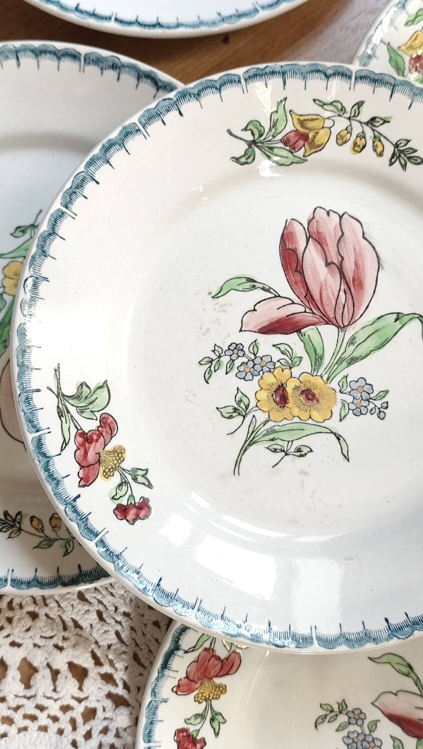 Set of 6 polychrome ironstone dessert plates