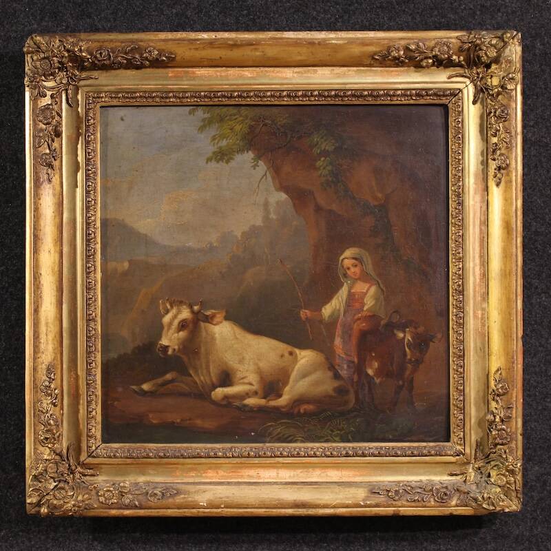 Peinture bucolique antique du 19ème siècle