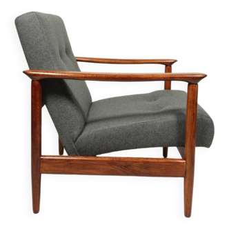 Fauteuil Mid Century par Edmund Homa Revêtement en laine Bois naturel Vernis Design vintage, années 1960