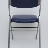 Folding blue skaï chair - chrome legs