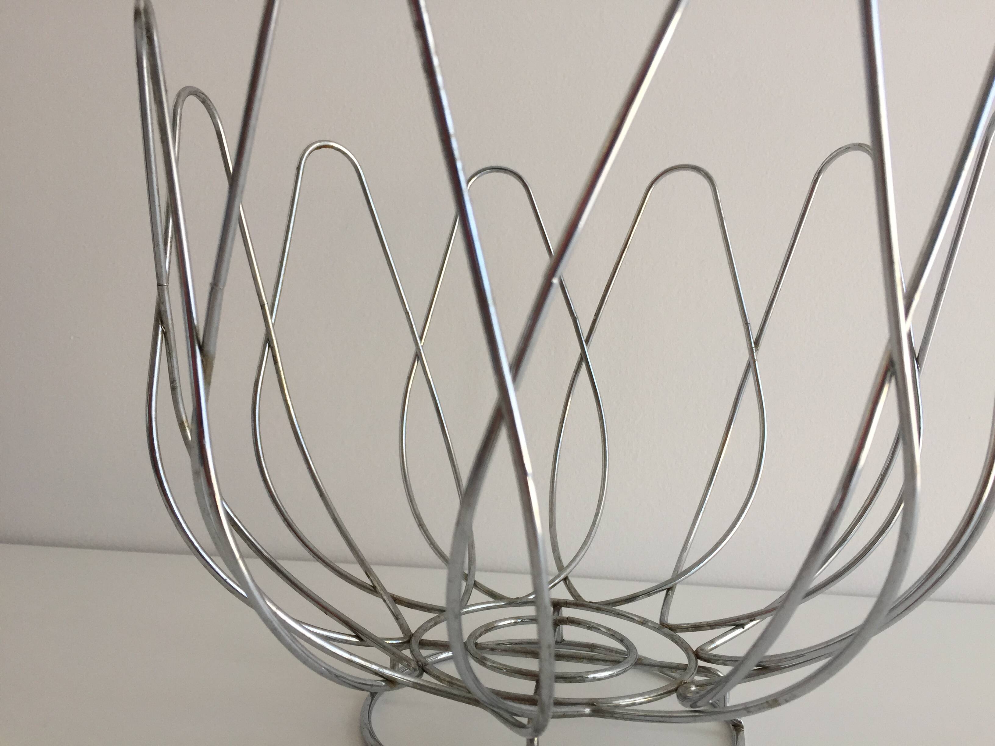 Basket Bowl Fruit Basket Centerpiece Chrome Metal Stainless Steel Art Design...