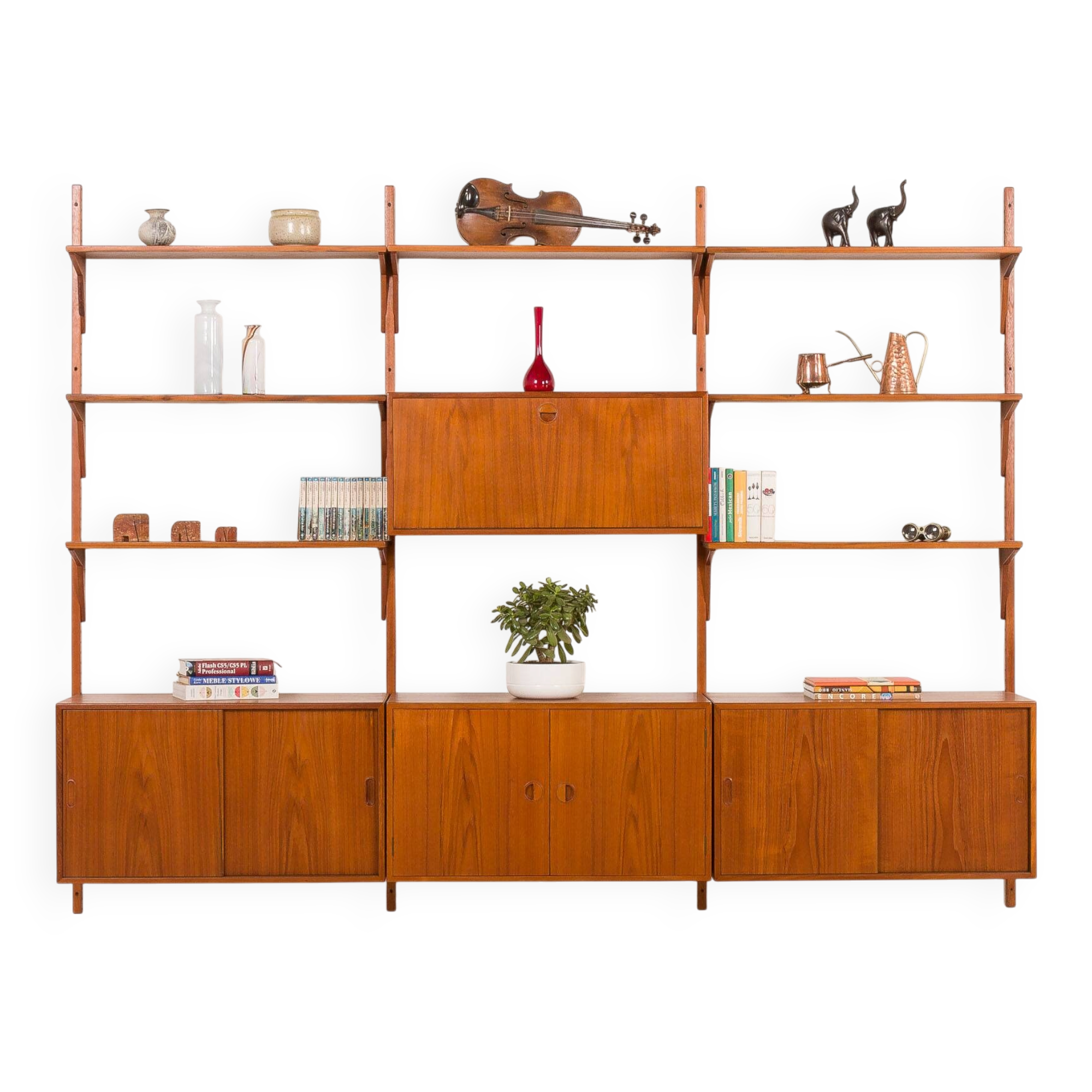 Hansen and Guldborg 3 bay teak wall unit, Denmark 1960s