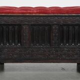 Antique English Bench/Chest with Red Tufted Seat