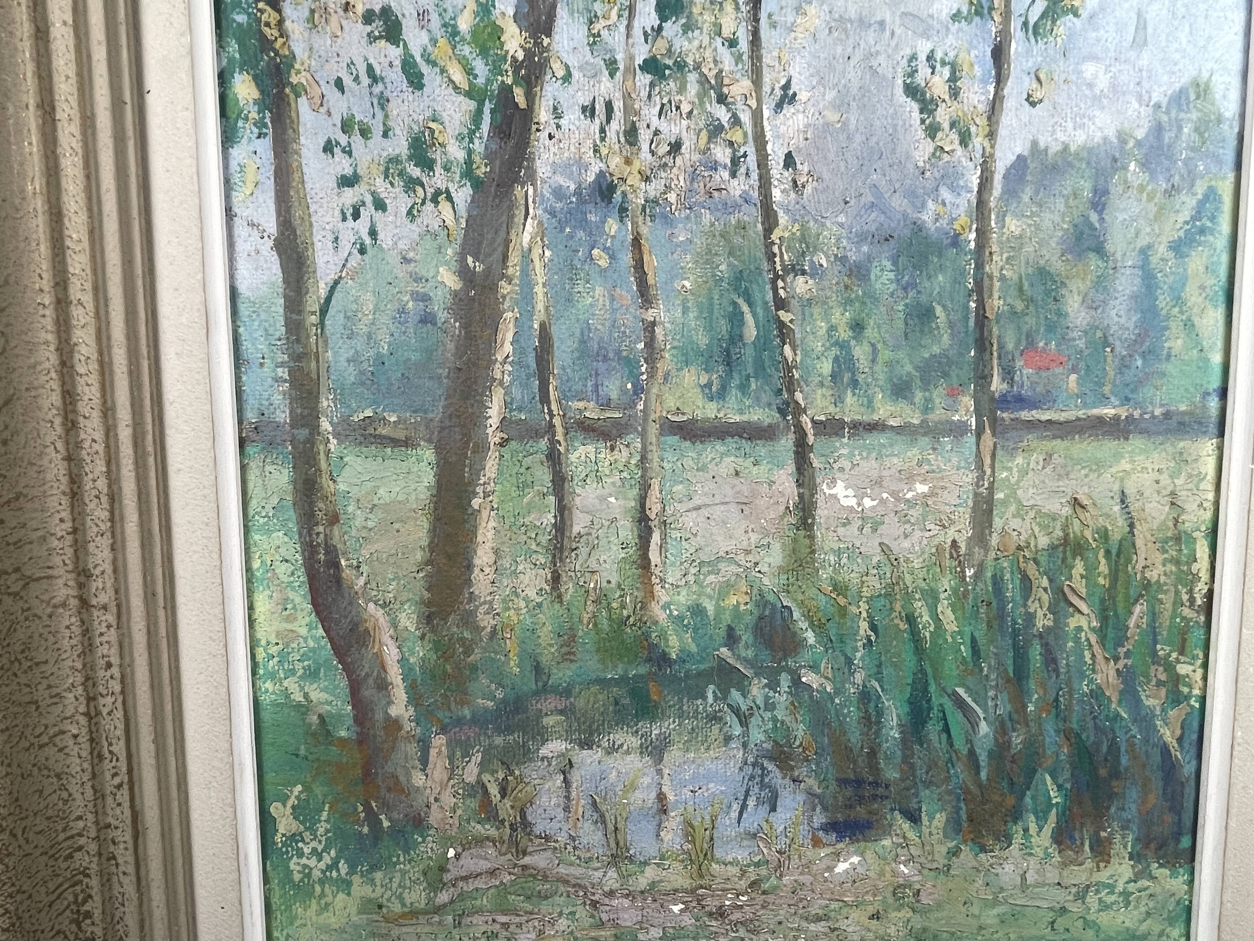 Painting Y. Guilmineau Painter Vendée, Deux Sèvres, Green Venice, Coulon.... 1946