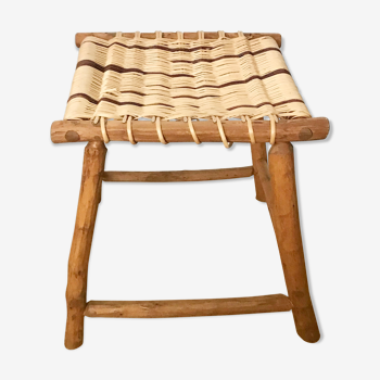 Tabouret brutaliste bois et osier