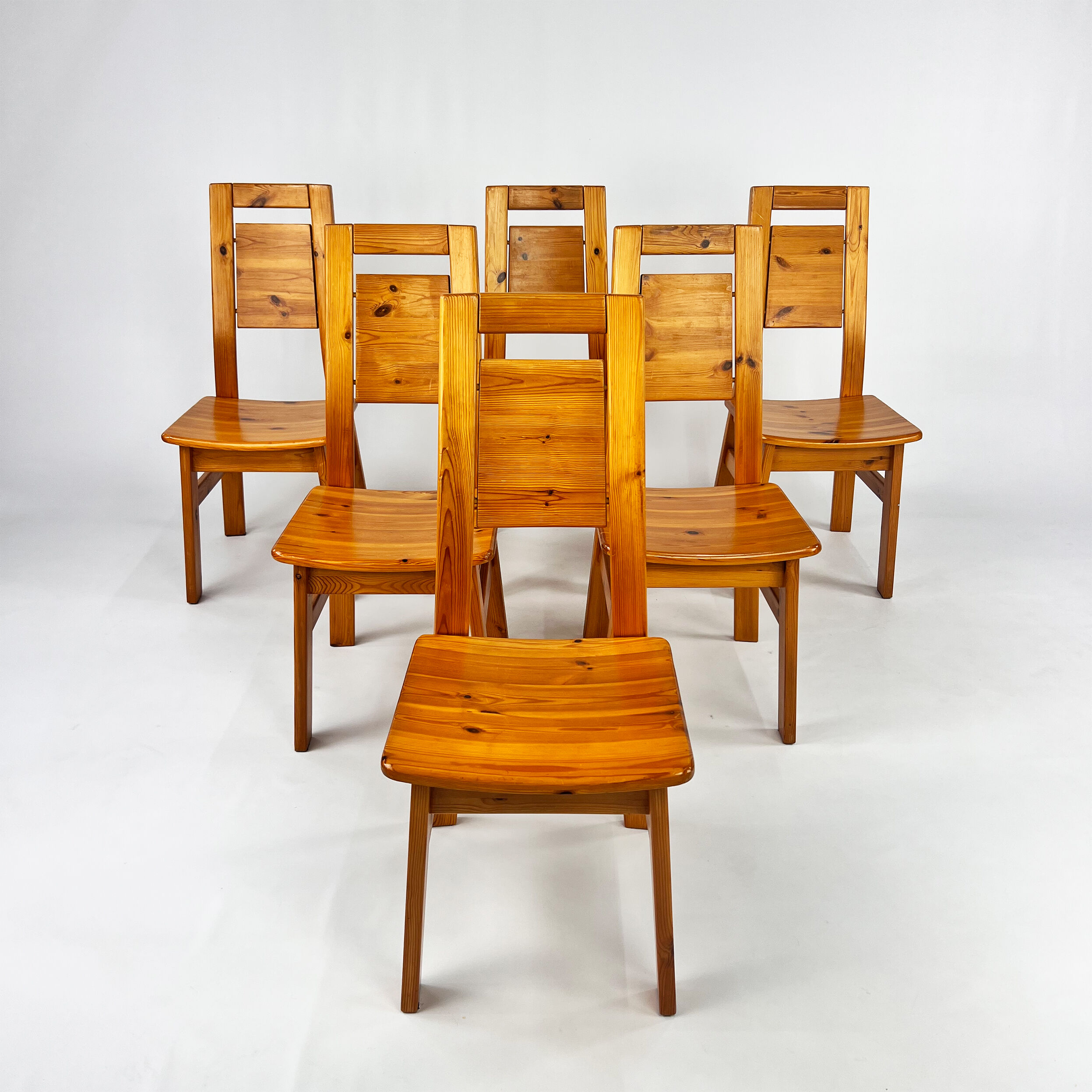 Set of 6 Pine Dining Chairs by Tapiovaara for Laukaan Puu Finland, 1960s