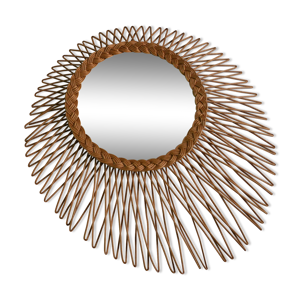 miroir soleil ovale rotin