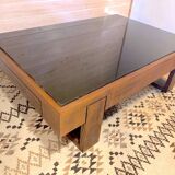 Rosewood coffee table, with black glass top, Brazil 1970