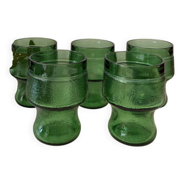 5 verres glaçures vert émeraude