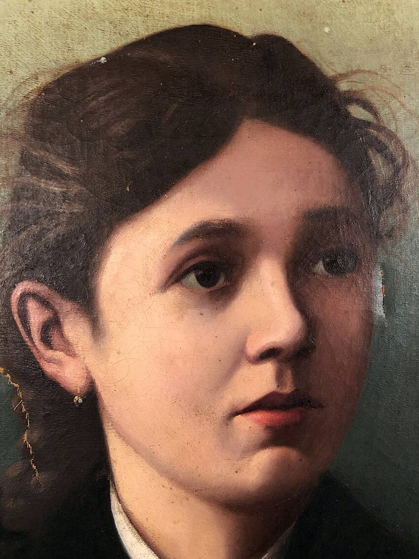 Artheme Denis, portrait de jeune femme. Huile sur toile signée et datée 1885