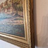 Framed oil on canvas from 1896 representing a village