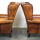 Set of 2 beautiful and correct sheep leather wingback armchairs with fixed seat cushions