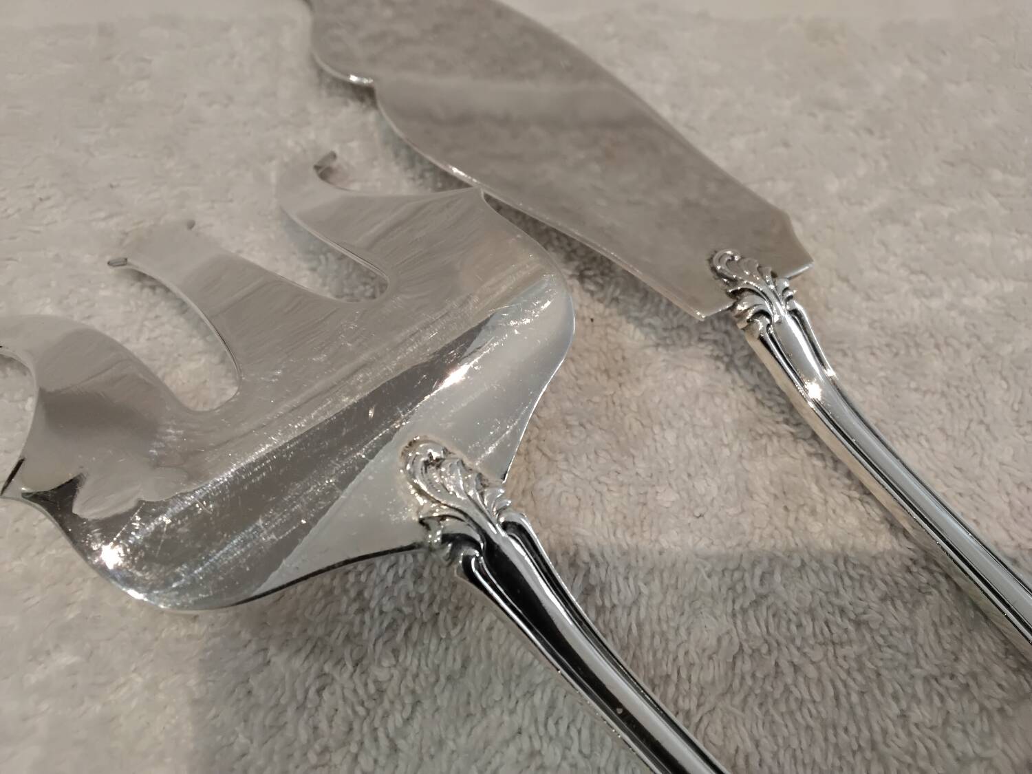 2-piece fish serving set, silver-plated metal, goldsmith V, rocaille marly