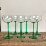 6 emerald green stemmed glasses