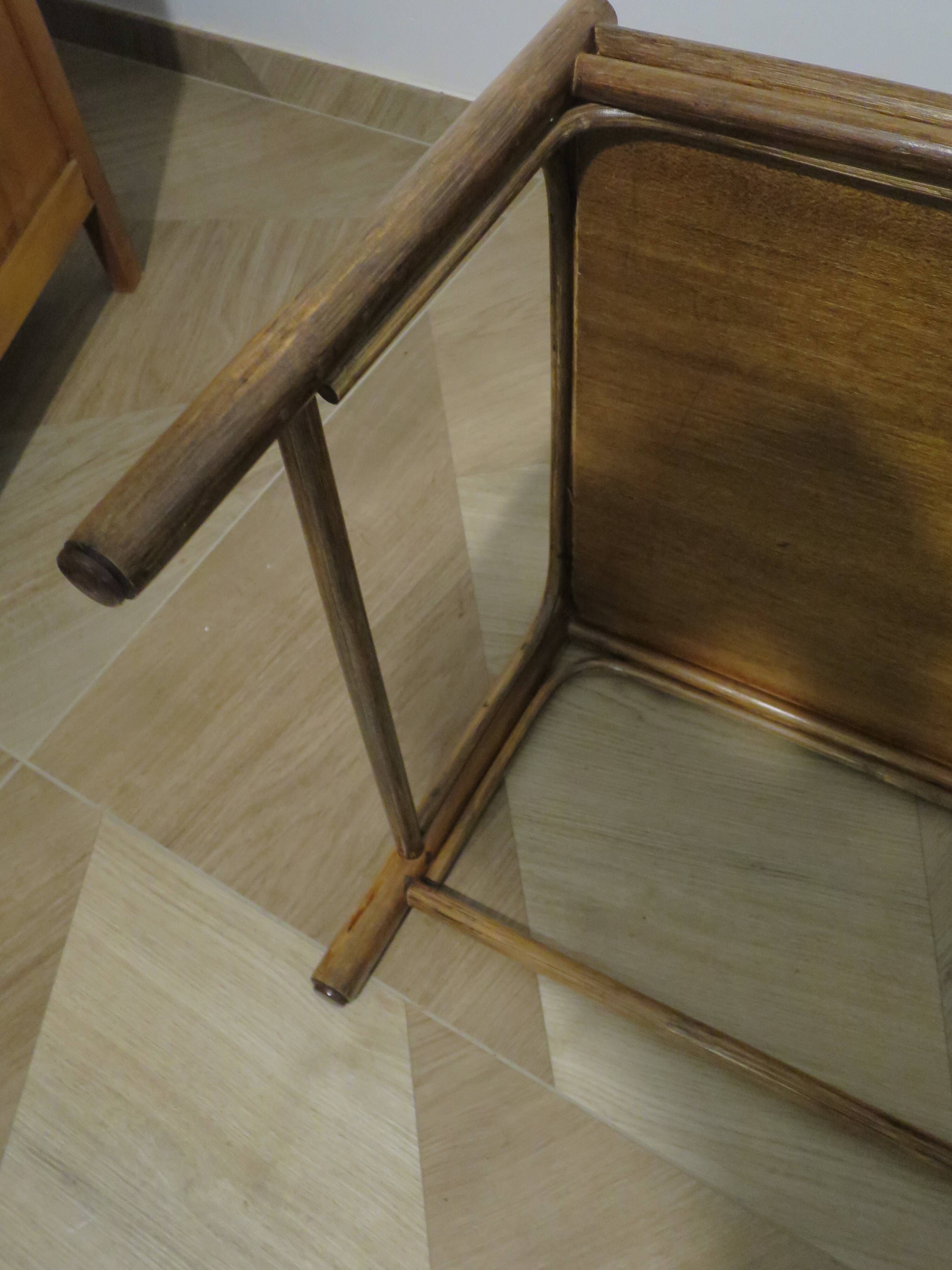 Vintage nesting coffee tables - wood and woven rattan - natural color - 60s