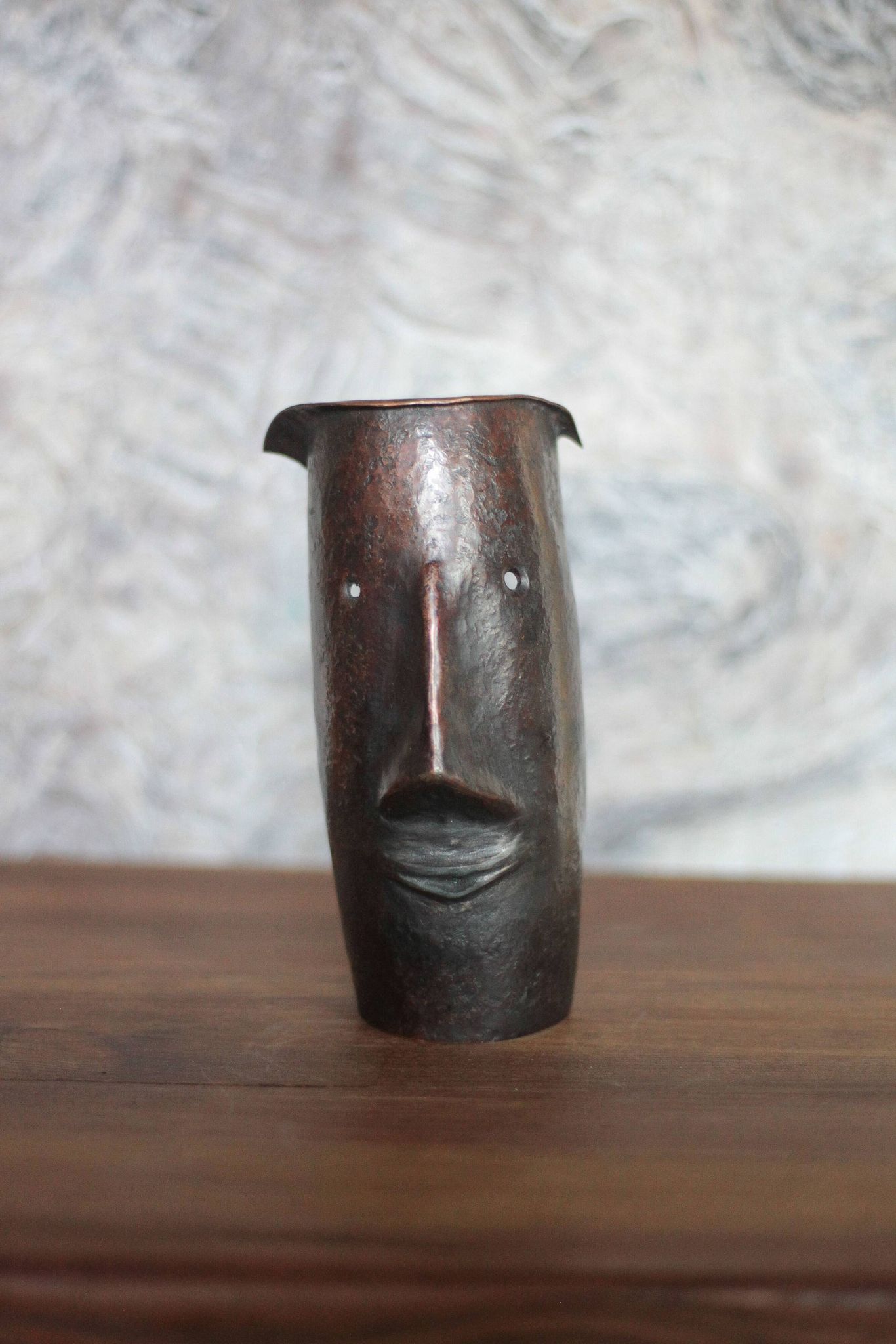 Copper sculpture signed Beaucousin Gérard, face-shaped sculpture, collection.