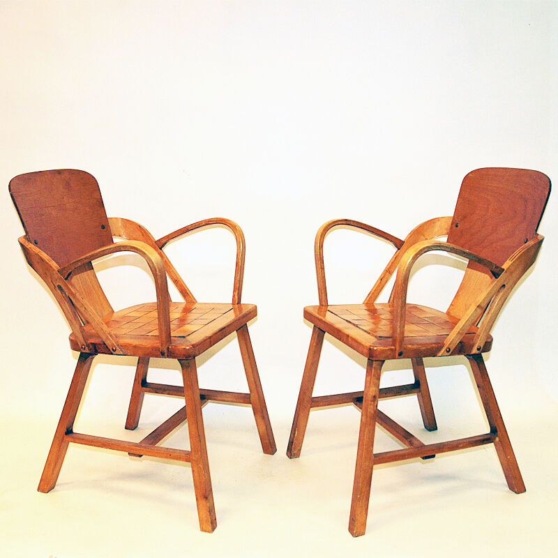 Pair of birch arm chairs by Per Aaslid Norway 1950s