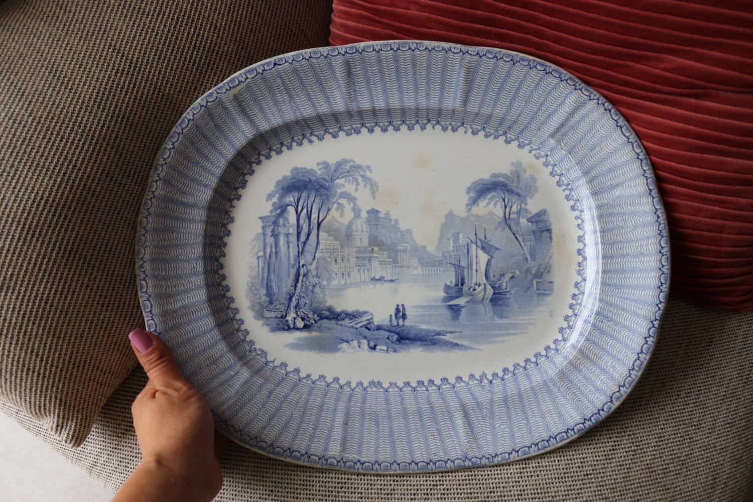 Large old longport iron blue earth dish