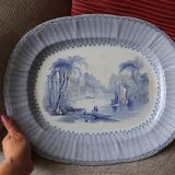 Grand plat bleu terre de fer ancien longport