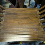 Pair of curule armchairs in solid teak circa 1980