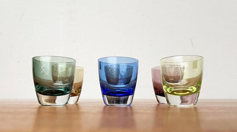 Coloured Space Age shot glasses by Gral, mid-century German, 1960s, set of 5.