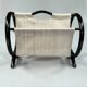 Vintage Round Magazine Rack / Reading Basket, Black Rattan, 1970's