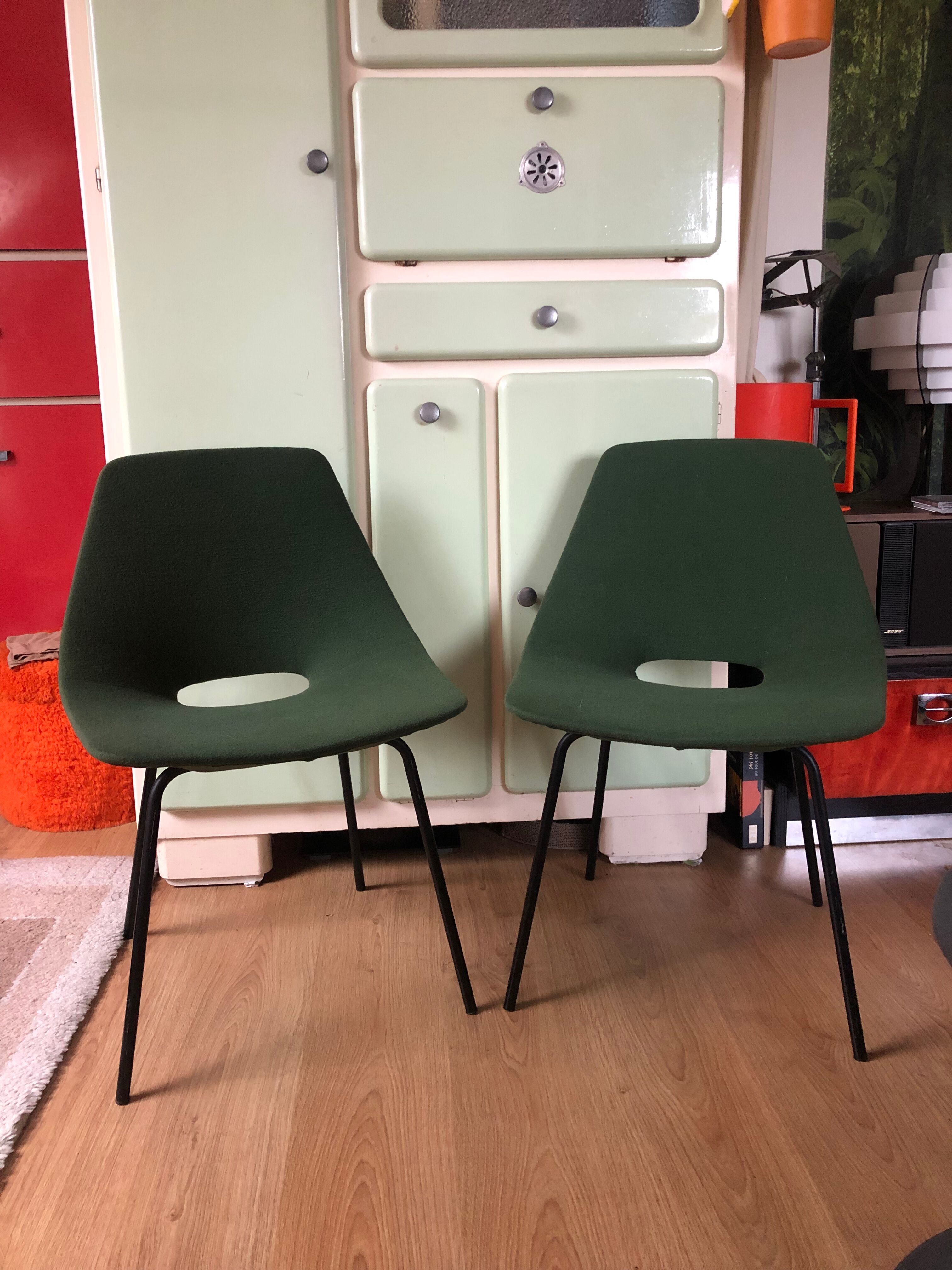 Pair of tonneau chairs by Guariche Pierre for Steiner. 50