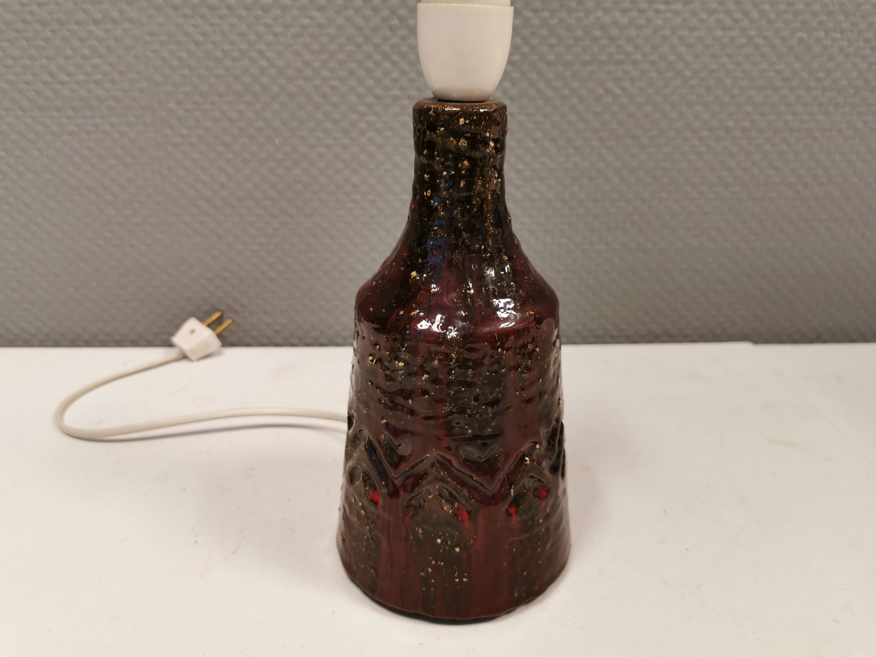 Ceramic table lamp in beautiful glaze, Danish and estimated from the 1970s.